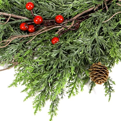 ENVEN Faux Cedar Christmas Garland with Red Berries & Pine Cones – Full Faux Winter Greenery for Holiday Mantel, Staircase, Doorway, Indoor Outdoor Christmas Décor (9FT) - Image 4