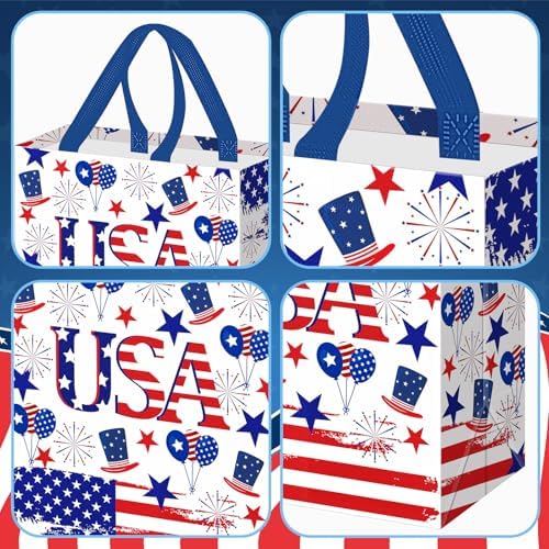 Wesnoy 48 Pcs 4th of July Patriotic Gift Bags Bulk with Handle Non Woven 250th Anniversary Goodie Bag Independence Day American Flag Memorial Day Tote Bag Holiday Party Favor, 11.4 x 10.6 x 4.7 Inch - Image 3