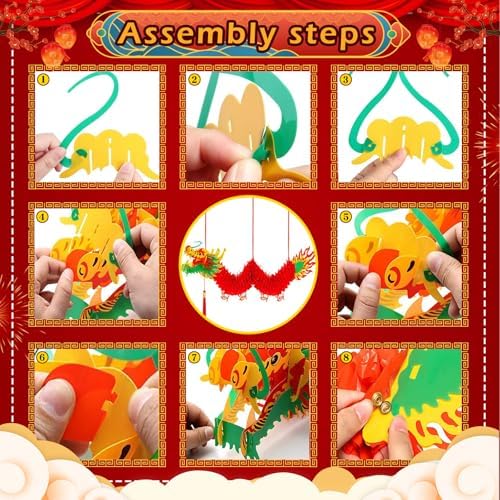 23Pcs Chinese Decorations for Party with 2 3D Dragons & 20 Red Lanterns - Image 3