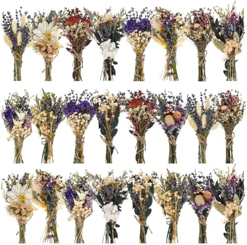 Layhit 24 Pcs Mini Dried Flower Bouquets Boho for Vase, Lavender by ShungLan