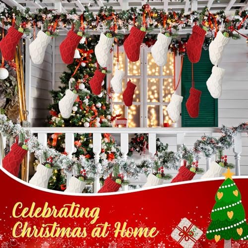 Geyoga 24 Pieces Mini Christmas Knit Stockings 6 Inch Cable Knitted Stockings Bulk Xmas Hanging Ornament Decoration for Christmas Tree Fireplace Holiday Party Favor (Red, White) - Image 6