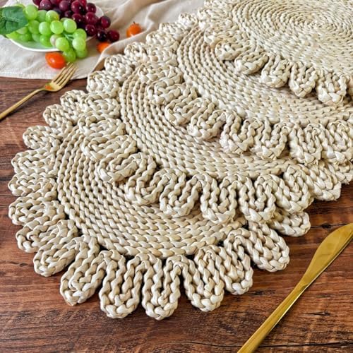 IcosaMro 13.8" Boho Placemats Set of 6 Round Woven Placemats Natural Table Place Mats for Dinning Table Indoor & Outdoor Wicker Wicker Charger Plates for Wedding Christmas Thanksgiving Events - Image 7