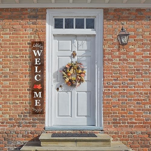 Perfnique Interchangeable Welcome sign for front porch standing, 47 x 7.9 Inch Black Wooden Leaner Sign with 10 Interchangeable Designed Icons, Morden Farmhouse Rustic Seasonal Decor for Spring - Image 2