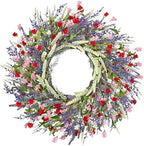 LZNPA 26 Inch Large Lavender Wreath for Front Door Greenery Summer Spring Wreaths for Front Door Wreaths for Front Door All Seasons for Wedding Farmhouse Wall Porch Window Decor(Red Pink Lavender) by LZNPAArtificialPlants