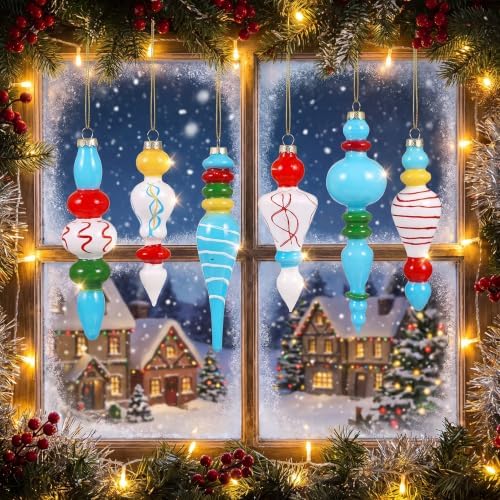 Soaoo 6 Pcs 6.3 in Multicolor Mercury Glass Finial Christmas Ornaments - Image 2