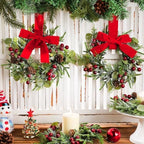 Dingion 12 Pcs Mini Christmas Kitchen Cabinet Wreath, Pine Berries Snowy - Image 2