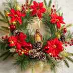 YULETIME 20" Pre-Lit Poinsettia Nativity Wreath, 10 Lights Battery Powered - Image 6