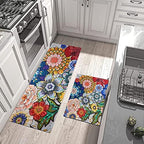 Boho Large Floral Kitchen Rugs Set 2 Piece Colorful Decorative Rug Runner Low-Profile Floor Mats Decorations for Home Kitchen(17"x48"+17"x30") - Image 4