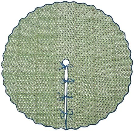Ridhi Basil Green Hand Block Print Cotton Christmas Tree Skirt 60 Inch by Ridhi