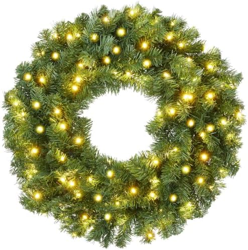 Casafield 30" Pre-Lit Fir Artificial Christmas Wreath Holiday Décor, 100 LED Lights, 350 PVC Tips for Front Door, Window, or Mantel by Casafield