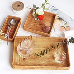 i-lan Rattan Serving Tray Set of 3, Rectangular Wicker Trays, Natural Brown - Image 7