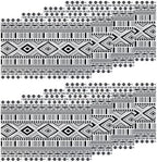 Shrahala White Boho Triangle Set of 8 12 X 18 Inch Linen Placemats, Black Geometric Bohemian Burlap Table Mat Washable Double Layered Heat Insulation for Indoor/Outdoor by Shrahala