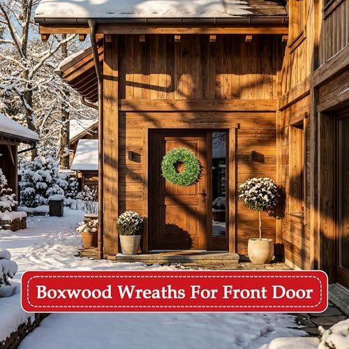 20IN Artificial Boxwood Wreaths for Front Door,Spring Summer All Season Wreath,Green Wreath Suitable for Wall、Door、Farmhouse 、Indoor、Outdoor Decor - Image 7