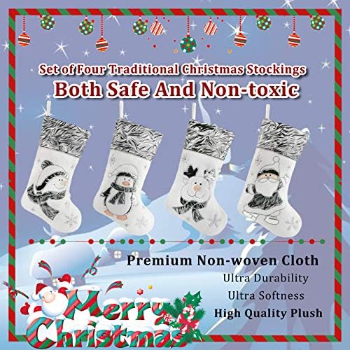 BSTAOFY Christmas Stockings Set of 4 Soft Non-Woven Patterned Santa Claus Animals Socks for Assorted Xmas Tree Hanging Decor Party Ornaments Gifts Kids, Silver - Image 4