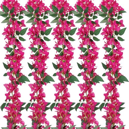 6 Pcs 33.6 Ft Artificial Bougainvillea Flowers Garland Faux Bougainvillea Magenta Flower Vines Magenta Table Runner Wedding Flower Arch Holiday Decorations by ACRNIGHEET