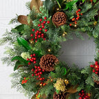 Balsam Hill Outdoor Magnolia Ridge 28" Christmas Wreath - Holiday Elegance Front Door Wreath with Magnolia Leaves, Succulents & Battery-Operated LED Clear Lights - Image 2
