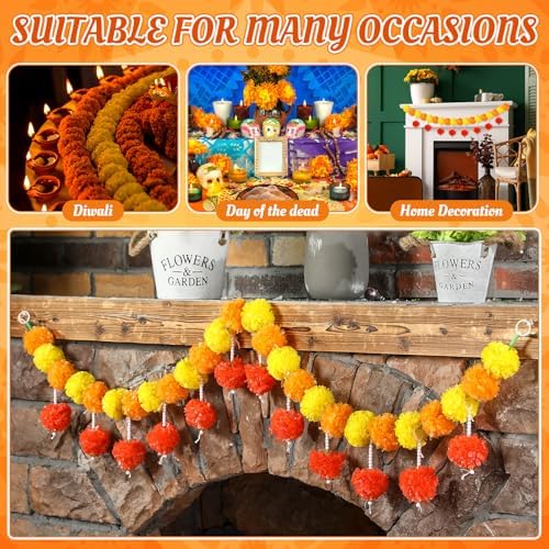 Riceshoot 3 Pcs Marigold Garland 4.6 ft for Day of The Dead Decor, Mixed - Image 3