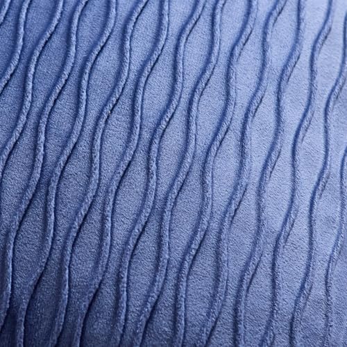 DEZENE 24x24 Blue Throw Pillow Covers: Pack of 2 Vertical Ripple Striped Velvet Square Decorative Pillow Cases for Farmhouse Couch Sofa Bed Living Room Home Decor - Image 2