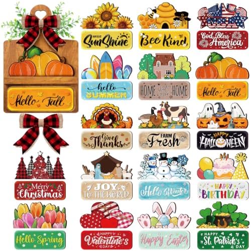 GlikCeil 37 Pcs Interchangeable Seasonal Decor Farmhouse Breadboard by GlikCeil