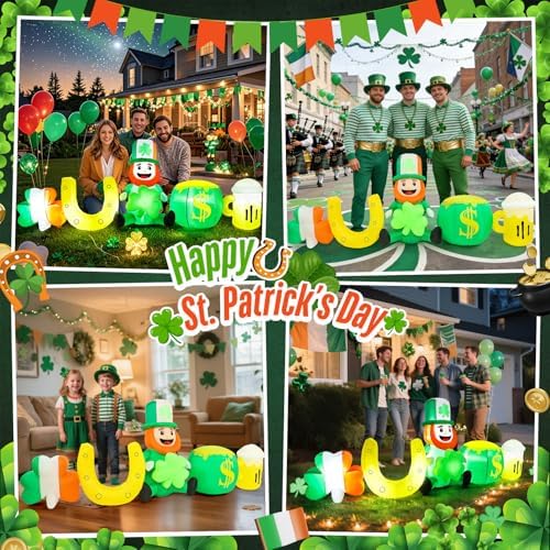 St Patricks Day Inflatables Outdoor Decorations 8FT Leprechaun Inflatable with Shamrock Horseshoe Pot of Gold Beer Cup Yard Lawn Party Garden Home Holiday Irish Saint Patrick’s Blow Up Décor - Image 7