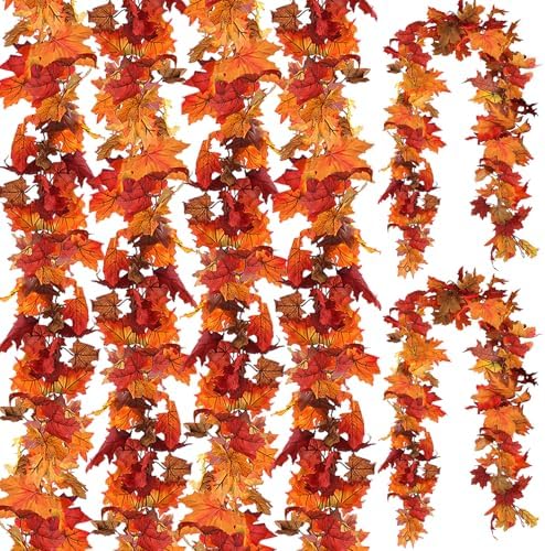 CQURE 6 Pack Fall Leaf Garland, Total 35Ft Artificial Maple Leaf Autumn Garland Fall Leaves Hanging Vines Fall Maple Leaves Thanksgiving Decor for Home Wedding Fireplace Party by CQURE