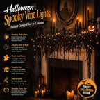 Spooky Chic: Halloween Fireplace Decor Set,Spooky Gothic Vine Lights Fireplace Mantel Decoration Set, Halloween Seasonal Display for Indoor Home, Haunted House,Party (L) - Image 2