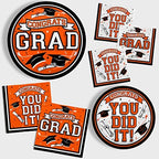 Graduation Party Supplies Dinnerware Set orange Disposable dinner paper plates dessert paper plates and Napkins for Congrats Grad Party Decorations, Serve 50 - Image 3