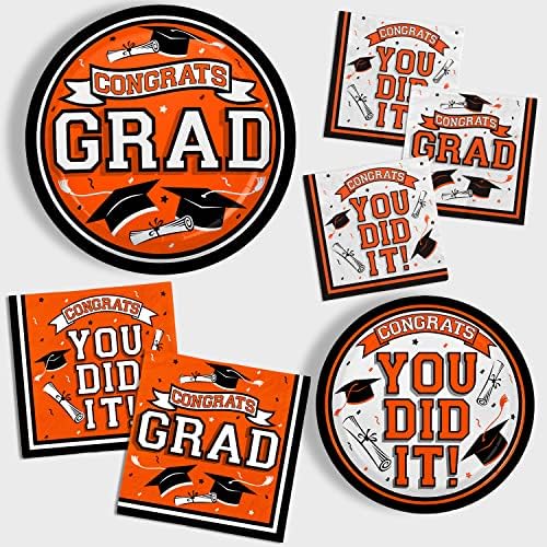Graduation Party Supplies Dinnerware Set orange Disposable dinner paper plates dessert paper plates and Napkins for Congrats Grad Party Decorations, Serve 50 - Image 3