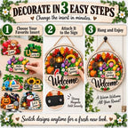 16Pcs Interchangeable Welcome Sign for Front Door Decor, Wreaths for Front Door, 12 Inch Magnetic Round Wooden Door Hanger, Farmhouse Porch Decor for Spring Summer Fall Winter Christmas (Style-1) - Image 3
