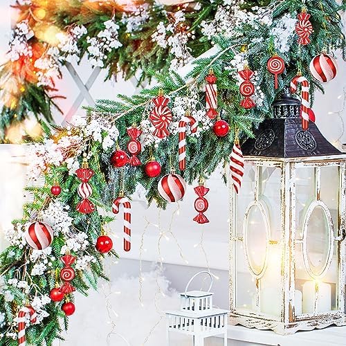 96 Pcs Christmas Tree Ornaments Red and White Candy Ball Ornament - Image 4