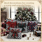 Frienda 4 Pcs Christmas Throw Pillows Cover 20"x20" Checkered Velvet Bow - Image 3