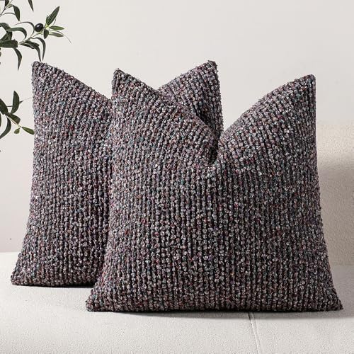 DEZENE Striped Throw Pillow Covers 18x18 Set of 2 Colorful PurpleTextured Boucle Chic Morden Boho Accent Farmhouse Square Decorative Couch Pillow Covers for Home Decor Bed Sofa Living Room by DEZENE