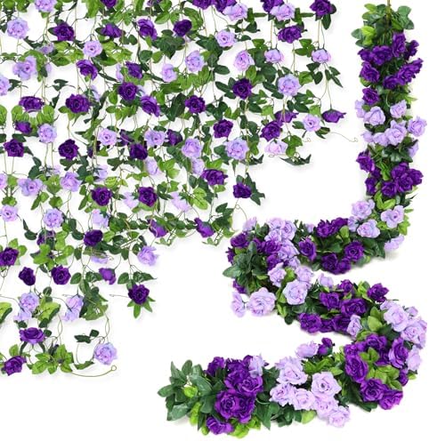 Floweroyal 6 Pack Artificial Flower Garlands 7.9FT Fake Rose Vines Silk Flowers Hanging Rose Ivy for Wedding Arch Party Home Garden Wall Decor (Purple) by FloweroyalCrafts