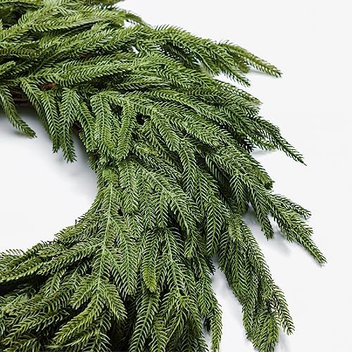 Somikis 24 Inch Christmas Wreaths for Front Door Real Touch Norfolk Pine Wreath for Winter Indoor&Outdoor Porch Windows Wall Home Decor, Realistic Wreath for All Seasons - Image 3