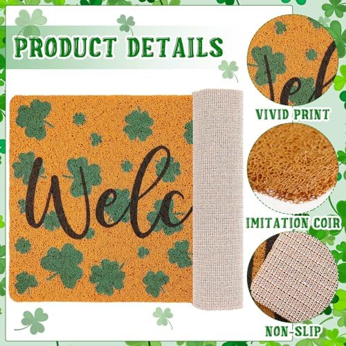 Drydiet St. Patrick's Day Decoration Set Include Non Slip Welcome Clover Imitation Coir Doormat Irish Green Shamrock Wreath with Bow for Spring Outdoor Front Door Entrance Home Wall Window Porch Decor - Image 4