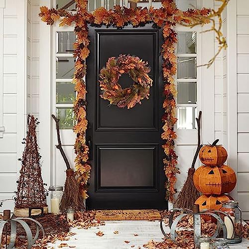 TEMPUS 20 inch Thanksgiving Wreath Magnolia Leaves with Pine Needle Yellow Berry Wreath for Front Door Harvest Festival Decor Window Wedding Autumn Outdoor Indoor Décor - Image 6