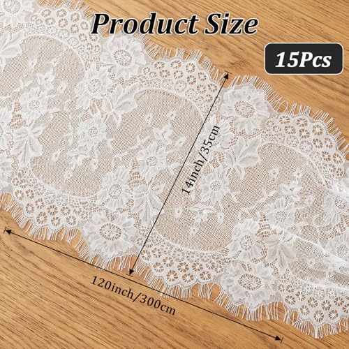 15 Pcs White Lace Table Runners, 14 x 120 Inch Vintage Embroidered Boho Tablecloth, Lace Table Runners for Wedding Bulk, Rustic Decor for Bridal Shower Party - Image 2