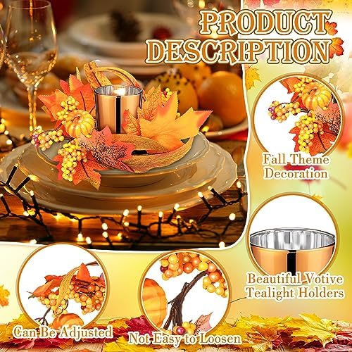 Umigy 6 Set Fall Candle Holders Glass Votive, Pumpkin, Orange - Image 3