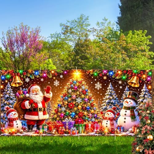 7x16FT Christmas Tree Snowman Garage Door Cover Decorations Merry Christmas Garage Door Banner for Outdoor Indoor Christmas Decorations Party Photography Backdrop - Image 6