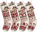 LIBWYS Knit Christmas Stockings with Patterns Reindeer, Tree, Snowflake, Snowman-4 Pack 18 Inch Large Knit Stockings, Personalized Christmas Stockings with DIY Name Tags for Family Holiday Decor by LIBWYS