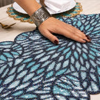 CLEENTABLE Beaded Table Runner, Floral Art Deco, 13x36 in, Blue & Black - Image 2