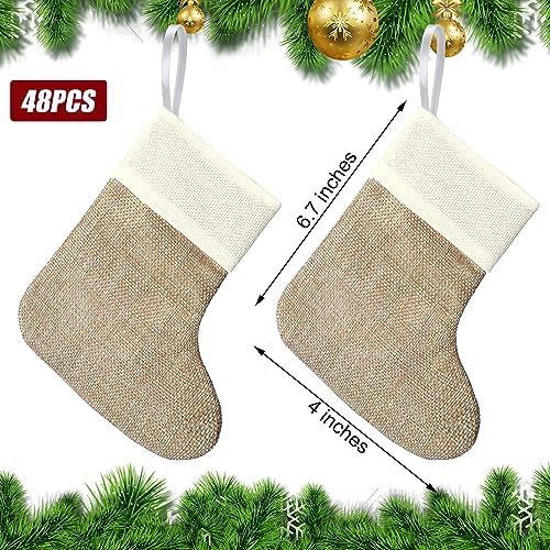 Zhanmai 48 Pcs Christmas Burlap Stocking Sublimation Natural Jute Christmas Stockings for Xmas Fireplace Hanging Farmhouse Decor Tree Ornaments Holiday DIY Craft Decoration, 4'' x 6.7'' (Simple Color) - Image 6