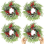 4 Pcs Christmas Wreath 10 Inch Green Artificial Wreaths Red Berry Pinecones Wreaths for Front Door Cabinets Wreath Indoor Outdoor Wall Decor Christmas Wall Home Decoration by Gosodeny