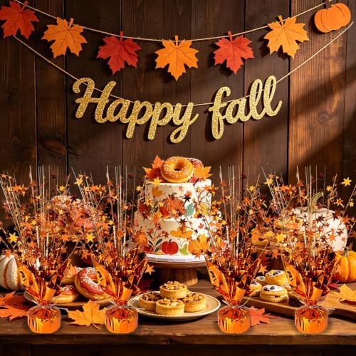 FUBININA 6 Pack Fall Table Centerpiece Autumn Party Decoration Metallic Gleam Foil Spray Star Centerpiece Glitter Decor for Thanksgiving Harvest Seasonal Event Halloween Holiday,Orange - Image 2
