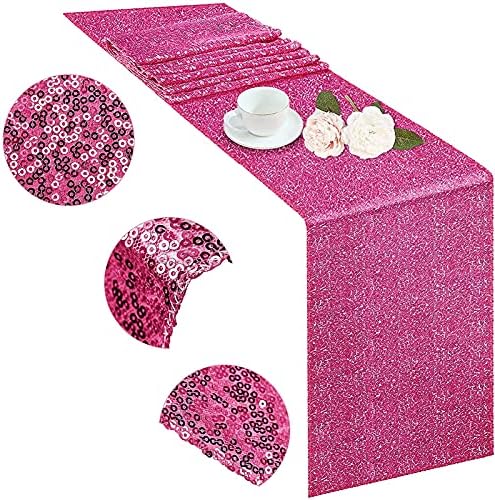 Hot Pink Sequin Table Runner 12 Pack, 12''x72 Glitter Table Runner - Image 3