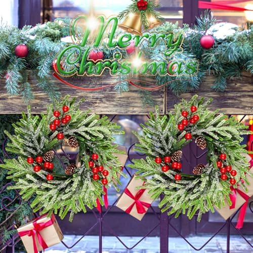 4 Pcs Christmas Wreath 10 Inch Green Artificial Wreaths Red Berry Pinecones Wreaths for Front Door Cabinets Wreath Indoor Outdoor Wall Decor Christmas Wall Home Decoration - Image 6