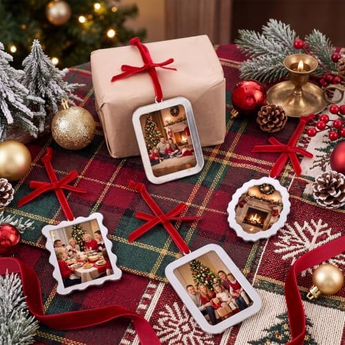 Fumete 9 Pcs Silver Christmas Picture Frame Ornaments 2.5 x 3.5 Inch - Image 2