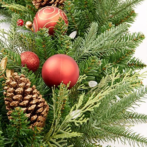 9FT Red Gold Christmas Garland Prelit with Battery Operated 50 LED Lights,Holiday Decoration Stairs Mantle Door Indoor Outdoor - Image 2