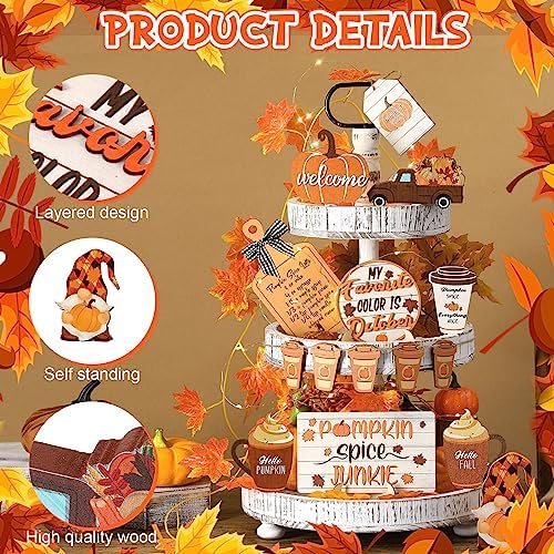 14 Pcs Halloween Tiered Tray Decor Set, Gnome Wood Table Signs (Drinking) - Image 3