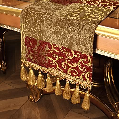 Loom and Mill Luxury Jacquard Table Runner 13x72 inch, Rectangle-Red Gold - Image 7